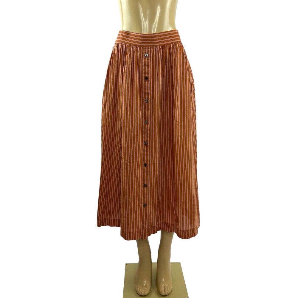 XiRENA Rust-Orange Striped Midi Skirt